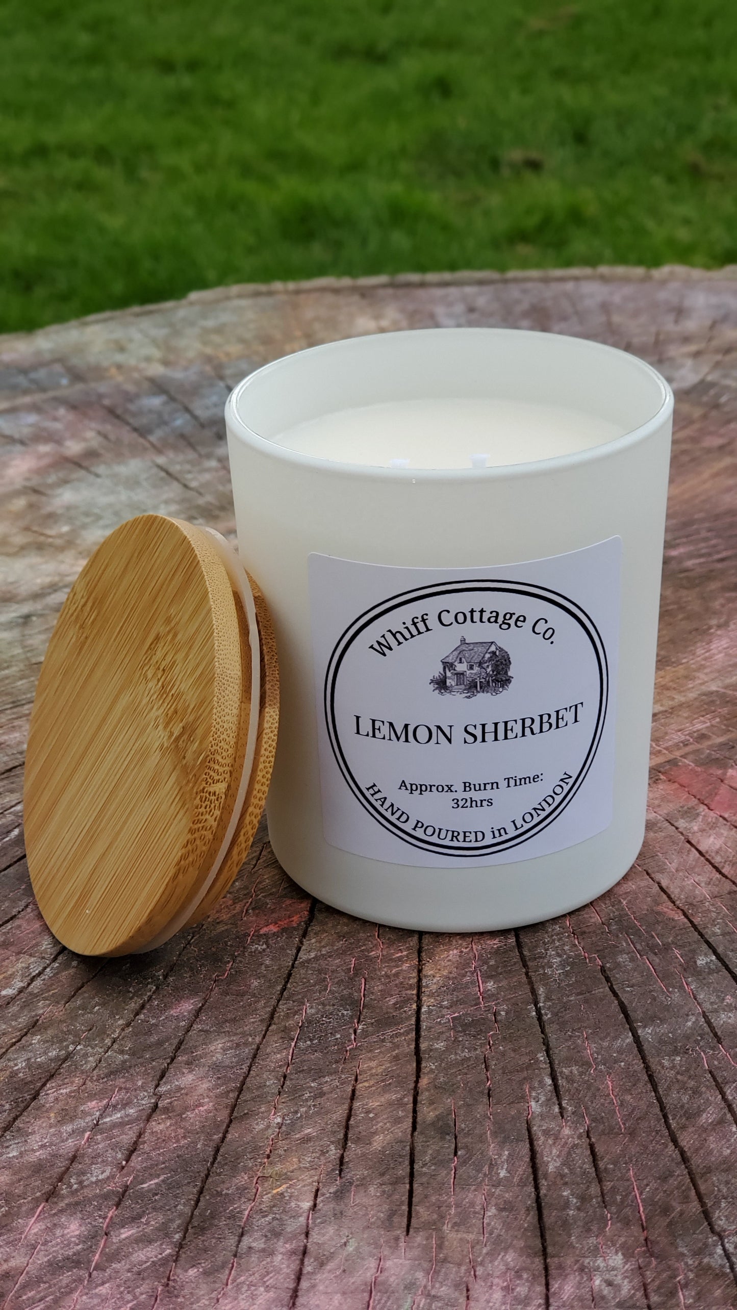 Lemon Sherbet Scented Candle in 30cl Matt White Glass with Wooden Lid