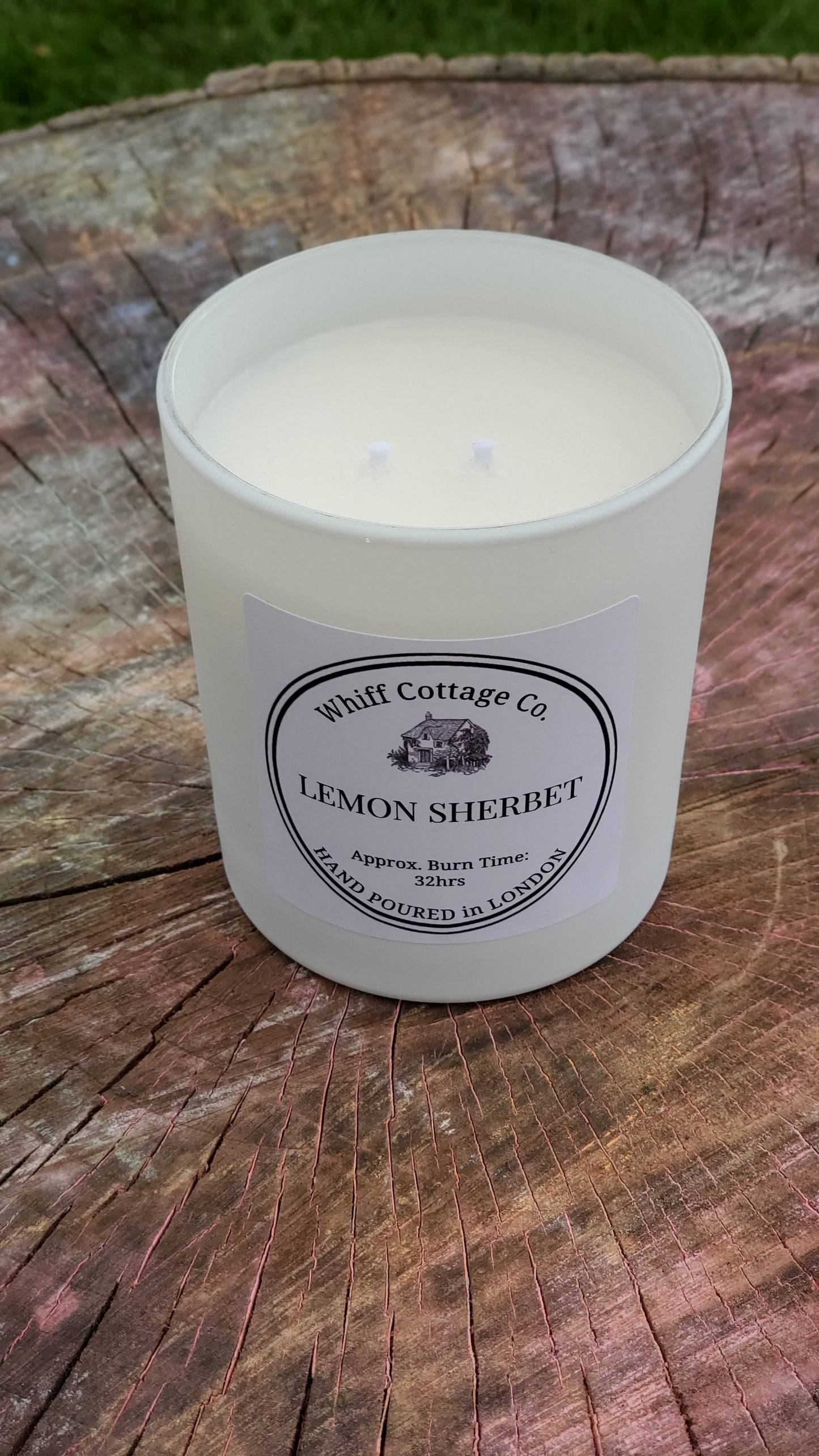 Lemon Sherbet Scented Candle in 30cl Matt White Glass with Wooden Lid