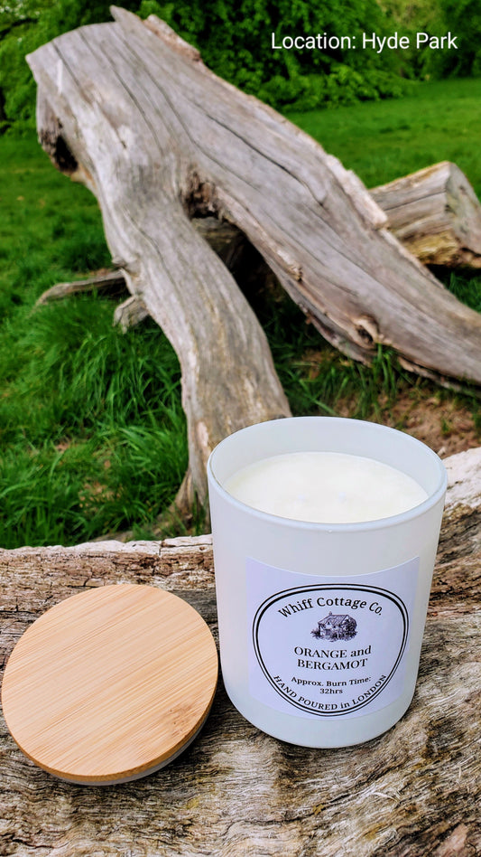 Orange & Bergamot Scented Candle in 30cl Matt White with Wooden Lid