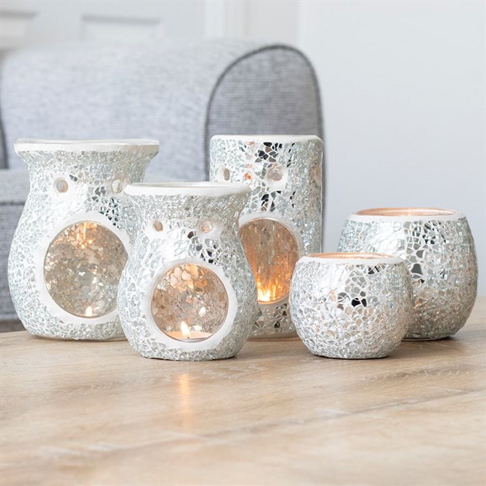 Silver Pillar Crackle Glass Oil Burner