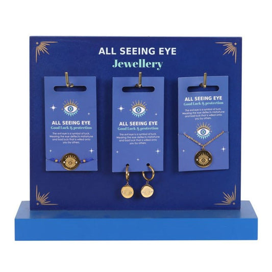 Set of 18 Gold-Toned All Seeing Eye Jewellery Pieces on Display